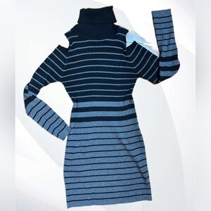 Yoki Black and Gray Striped Turtleneck Sweater